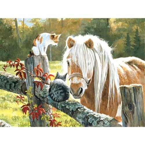 Animal Horse Flower DIY Cross Stitch 11CT Embroidery Kits Needlework Craft Set Cotton Thread Printed Canvas Home Wholesale