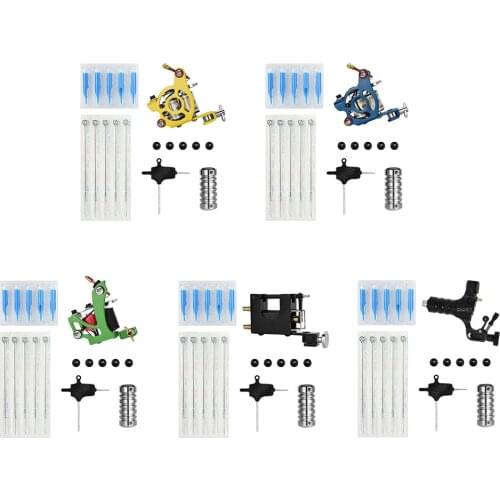 Beginner Complete Tattoo Kit Machine Needles Tube Tips Handle Pads Set