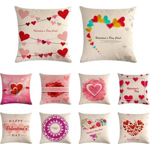 45x45cm Valentines Day Cushion Cover Heart Love Decor Cotton Linen Pillowcase Sofa Car Decor Letter Square Throw Pillow Cover