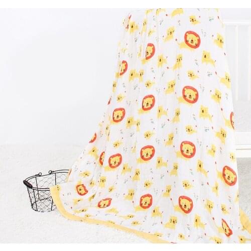 Spring and Autumn Infant Cartoon Bath Towel Baby Bamboo Fiber Breathable 120*120 Cover Blanket Newborn Four Layer Embrace Quilt