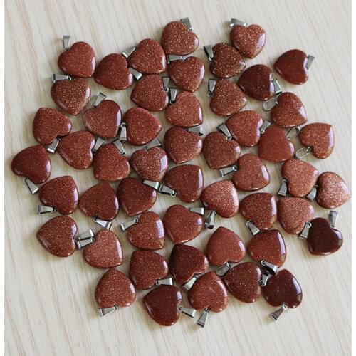 Wholesale Charms Natural Gold Sand Stone Heart-Shaped Beads Pendants DIY Jewelry Making For Women Gift Free Shipping