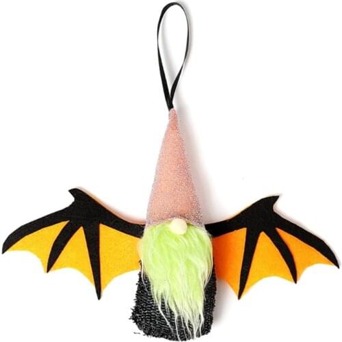 R7RC Halloween Faceless Gnome with Bat Wing Plush Doll Hanging Ornaments Swedish Stuffed Elf Dwarf Tomte Toy Home Decoration