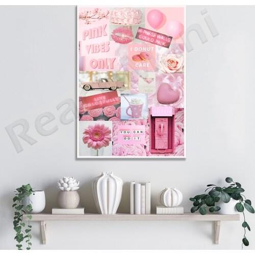Pink Aesthetic Collage Art, Digital Pink Print,Pink Teen Dorm Decor, Pink Photo Collage,Pink Poster,Millennial Pink Wall Collage