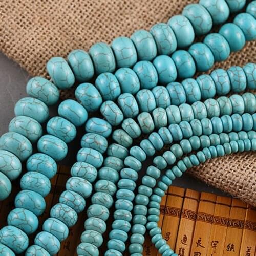 Natrual Blue Stone Turquoises Abacus Spacer Beads Round shape Loose Beads 15" Strand 6/8/10MM DIY Charm Beads Jewelry Making