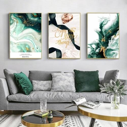 Modern Golden Flower Canvas Painting Decoration Poster Print Living Room Bedroom Office Nordic Green Picture Wall Art Home Decor