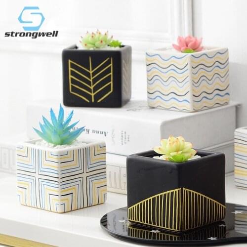 Strongwell Modern Line Pattern Home Office Decoration Planter Succulent Flower Pots Living Room Balcony Display Bonsai Ornament