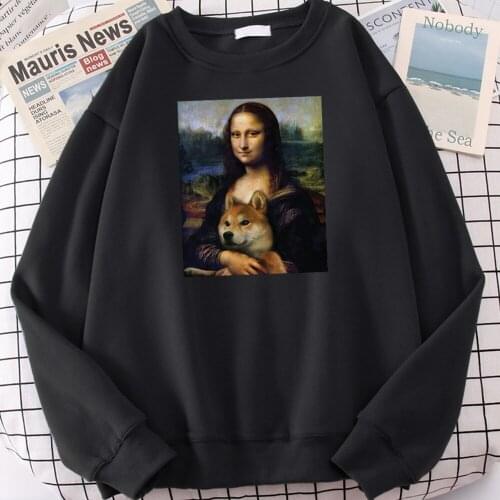 Mona Lisa Print Hoodies Man Loose Casual Sweatshirts Autumn Winter Fleece Warm Streetwear Hooded Male Crewneck Fashion Pullover