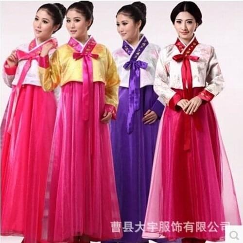 Hanbok Traditional Clothes Ethnic Floral Fluffy Skirt Elegant Princess Court Costume Dance Performance Dress Festival Dress