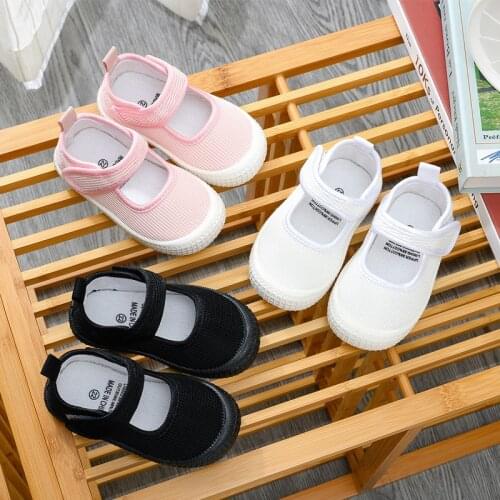 Boy Black Girl Square Mouth Double Air-mesh Shoes 2021 New Indoor Comfortable Breathable White Shoes Hot Fashion Casual Flats