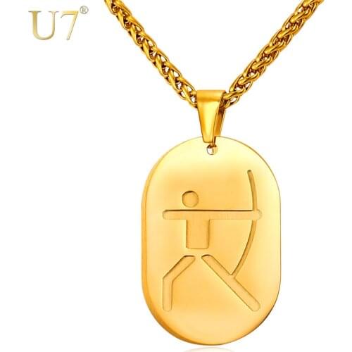 U7 New Stainless Steel Men Necklace Archery Bows Games Sporty Women Jewelry Gold Color Dog Tags Necklace Gift P148