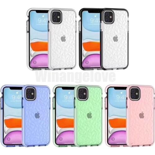 100pcs Diamond Pattern Protective Transparent Clear Phone Case Fashion Shockproof Cover For iphone11 X 8 7 6S 6 Plus