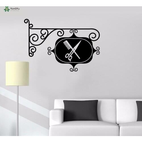 YOYOYU Vinyl Wall Decal Scissors Comb Signage Barbershop Hairstyle Haircut Interior Home Decoration Stickers FD390