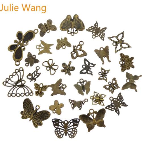 Julie Wang 10PCS Small Butterfly Charms Randomly Mix Alloy Insect Antique Bronze Necklace Bracelet Jewelry Making Accessory