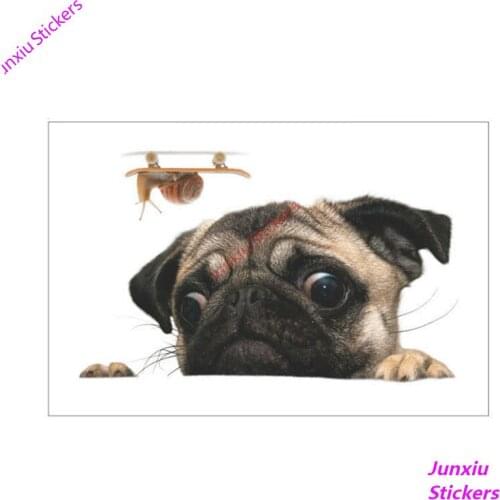 Funny 3D Pug Dogs Watch Snail Car-Stickers for Window Bumper Trunk Auto Motorcycle Uv Protection Auto Decoration KK18*12cm