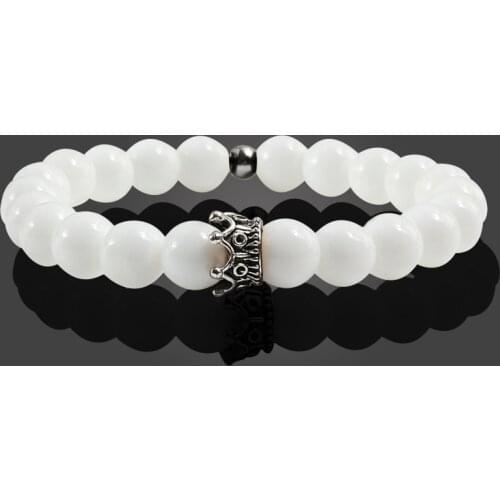 Hot New Charm Crown Men Bangles Natural Stone White Porcelain Beads Bracelets Hand Accessories For Women Elastic Rope Hand Chain
