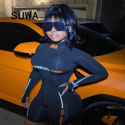 Letter Printed Loungewear Women Clothing Sets Fall Long Sleeve Shorts Jumpsuits Bodysuit Sweatpants Sexy Fitness Wear