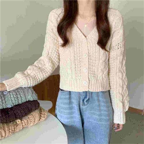 Korean Style Autumn Winter Knitted Cardigan women Oversized Sweater Mujer Solid Elegant Short Coat Jumper Pull Femme