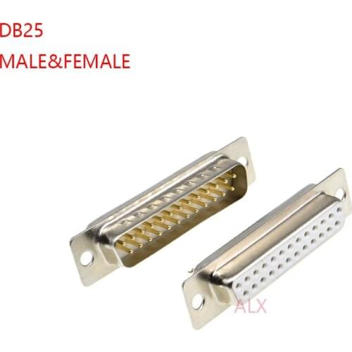 1PCS 3U Gold Plated Solid Pin DB25 MALE FEMALE CONNECTOR Solder Type D-Sub 25pin serial port COM Adapter 25 pin 25P