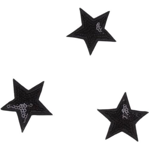 10pcs/lot Sequined Black Star Patch Iron On Stickers Embroidered Fabric Appliques DIY Sewing Garments Accessories Jeans Badge