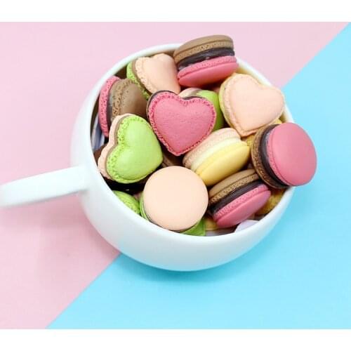 10Pcs Double Color Miniature Simulation Macaron Flatback Resin Cabochon Heart Fake Food Phone Decoration DIY Scrapbooking Craft