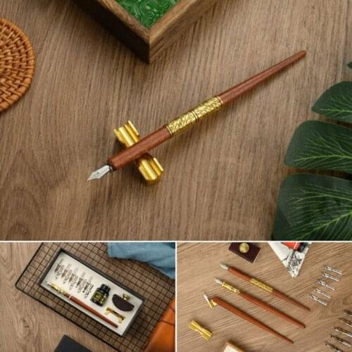 1XCB Vintage Dip Pen Fountain Writing Ink 10 Nibs Ink Blotter Gift Box Calligraphy