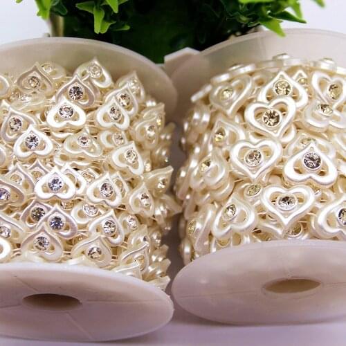 1YD ABS imitation pearl connection bead half face love diamond chain peach heart inlaid diamond heart-shaped bride doll DIY