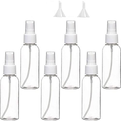 6 pcs Transparent Spray Bottle 50ML Clear Fine Mist Spray Bottles Plastic Empty Refillable Liquid Containe Atomiser with Funnel