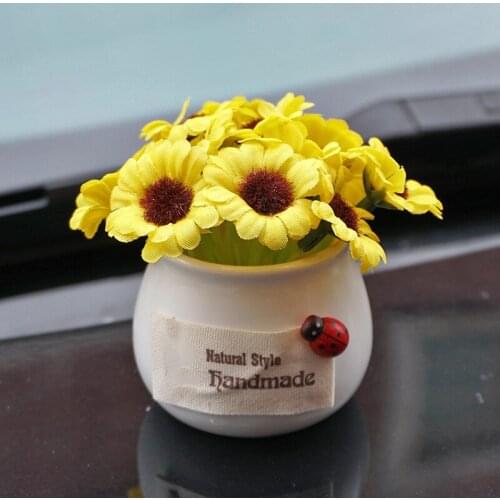 Car Dashboard Ornament Mini Simulation Flower Plant Decoration Ceramic & Cloth 5.5*5.5*10cm RERI889