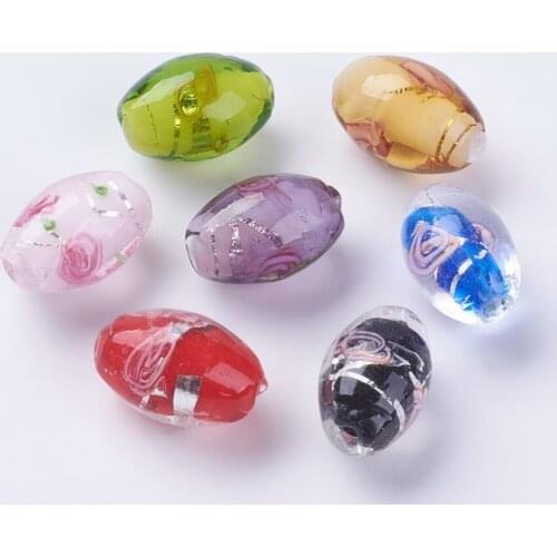 Pandahall 10pc Handmade Foil Lampwork Beads Inner Flower Rice Mixed Color DIY Jewelry Finding Making Necklaces
