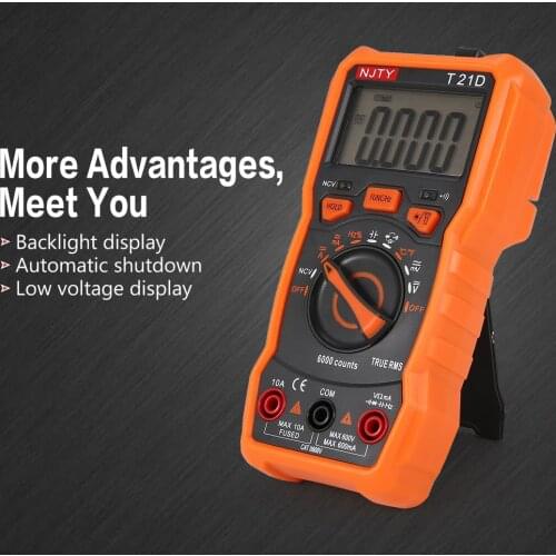 Digital Multimeter NJTY T21D DC/AC Voltage Current Meter Handheld Ammeter Ohm Diode NCV Tester 6000 Counts Multitester