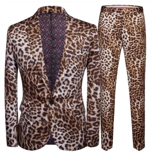 Mens Suit Leopard Print Single Row One Button Shawl Lapel For Casual Stage Performance DJ Jacket Luxury Singer Star Coat