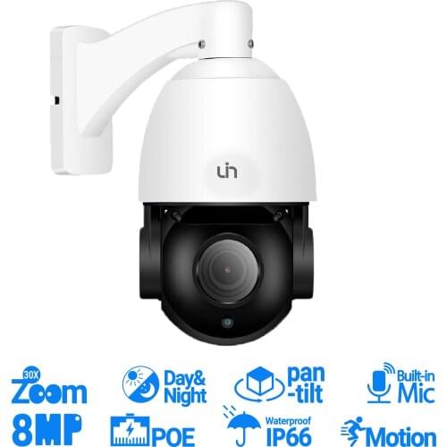 UIN 8MP Surveillance Security CCTV IP PoE Optical 30X PTZ Camera IR 150m Motion Detection Built-in Mic H.265 P2P