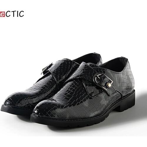 ECTIC Classic Men Dress Shoes Luxury Brand Crocodile Italian Designer Mens Wedding Shoes Size 38-44 Buckle Design Footwear