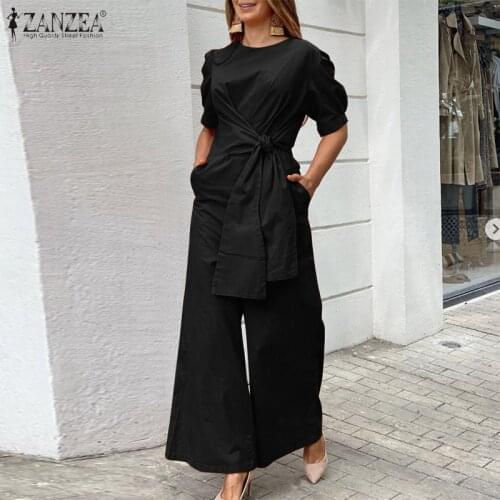 ZANZEA Stylish Women Jupmsuits 2021 Summer Lace Up Irregular Overalls Casual Female Solid Short Sleeve Loose Romper Oversize