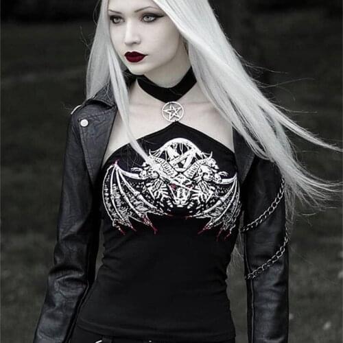 Summer Top Halter Punk Halloween Print Vest Gothic Black Top Tank Top Sexy Top Women