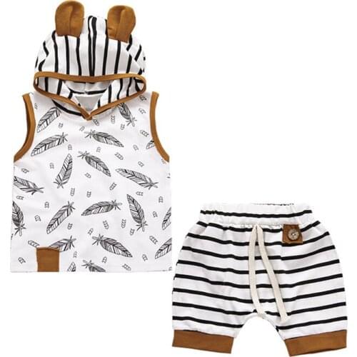 2 pieces Summer Sleeveless Hoodie Vest Top and Striped Pants For Toddler Baby Boy Grils Avtive Outwear Children Clothes Outfit