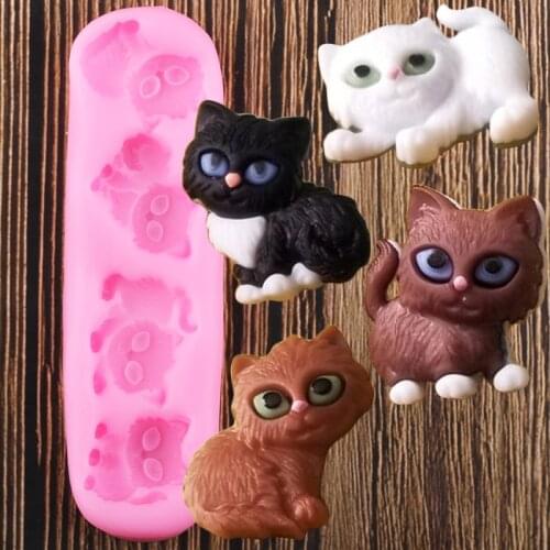 3D Cute Cat Silicone Molds DIY Cake Decorating Tools Cupcake Topper Fondant Mold Candy Polymer Clay Chocolate Gumpaste Moulds