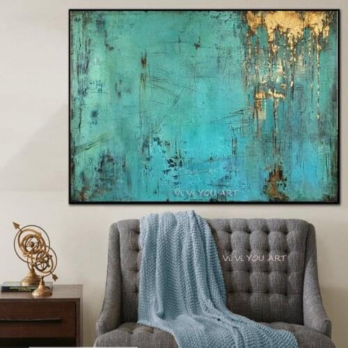 Fashion Mordern 100% Hand Painted Abstract Paintings Canvas Art Oil Painting Turquoise Blue Home Decoration Wall Art Pictures