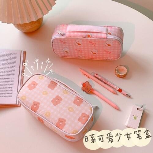 Cartoon pencil bag cute girl heart large capacity student pencil box ins wind waterproof test stationery box