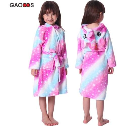 Cartoon Childrens Robe Flannel Baby Bathrobe For Girls Pajamas Unicorn Hooded Towel Beachwear Boys Nightwear Kids Dressing Gown