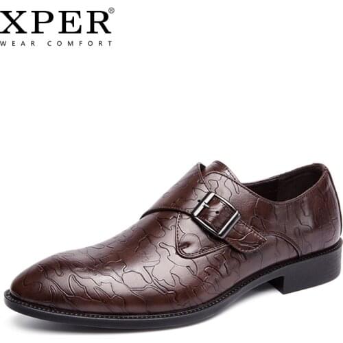 XPER Brand New Fashion Formal Shoes Men Slip-On Dress Shoes Male Breathable Business Footwear Artificial Leather Black #XP052