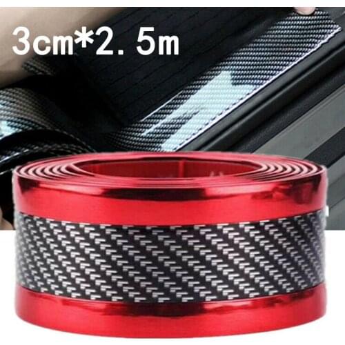 2.5m Car Door Sill Scuff Plate Guard Pedal Protector Strips 5cm Carbon Fiber Red