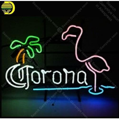Coron with Flamingo Palm Tree Neon Sign Glass Tube Handmade Avize neon light Sign Decorate Restaurant Iconic Neon Light Lamps