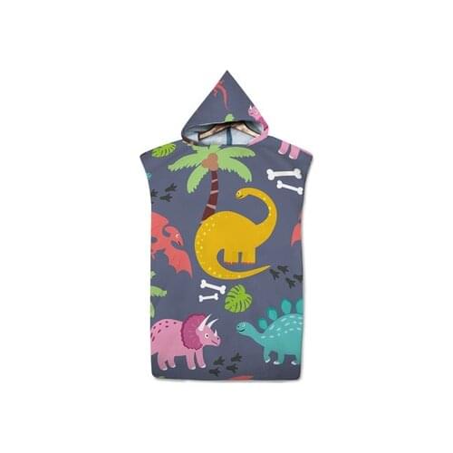 Parent-Child Cute Dinasour Microfiber Beach Poncho Towel With Hooded Outdoor Quick Drying Seaside Changing Robe Cloak Bath Towel