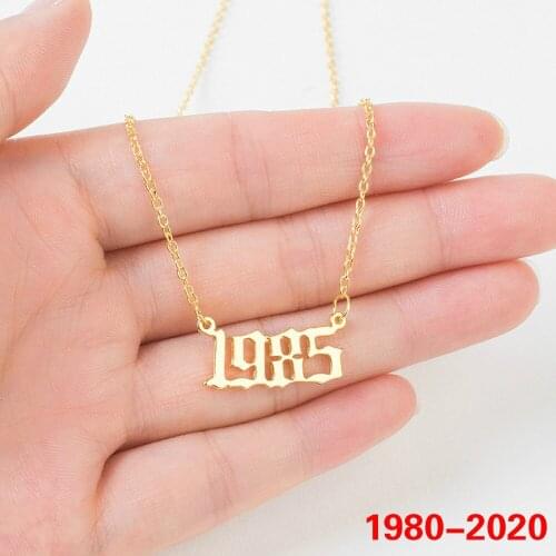 Necklace Custom Year Number Necklaces Gold Color Long Chain Year 1980 to 2020 Birthday Gift For Women