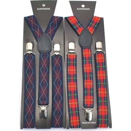 Men Women Unisex Clip-on Suspenders Elastic Slim Suspender 2.5cm wide Fashion embroidery plaid design braces Strap Free shipping