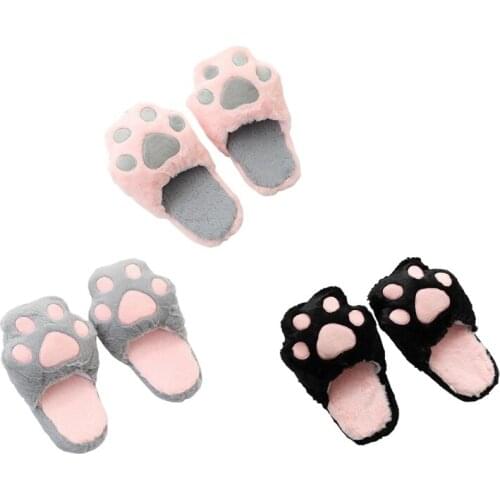 Q1FA Womens Shoes Cartoon Pink Slippers Plush Warm Kawaii Slippers Home Flat Shoes Non-slip Cat Claw Slippers Home Slippers