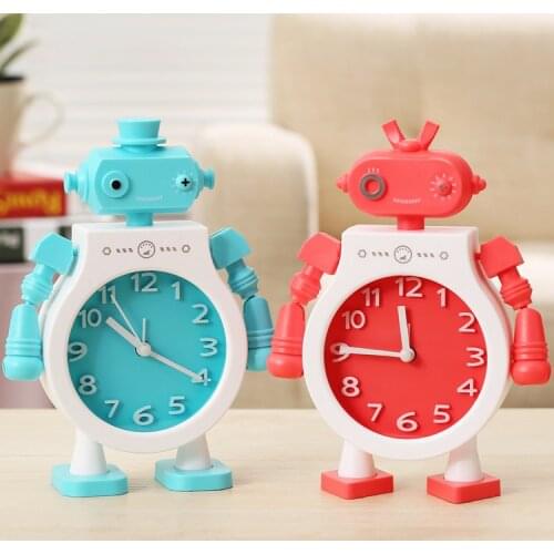 R1622 Creative Couple Robot Alarm Clock Sweeping Seconds Movement Student Bedroom Cartoon Clock Personalized Battery Desk Clock