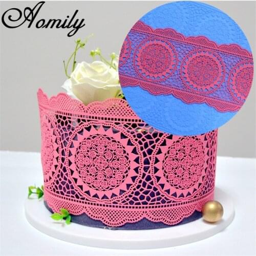 Aomily Double Sunflower Lace Shape Silicone Mold Wedding Birthday Cake Flower Border Decoration Fondant Cake Surround Baking Mat