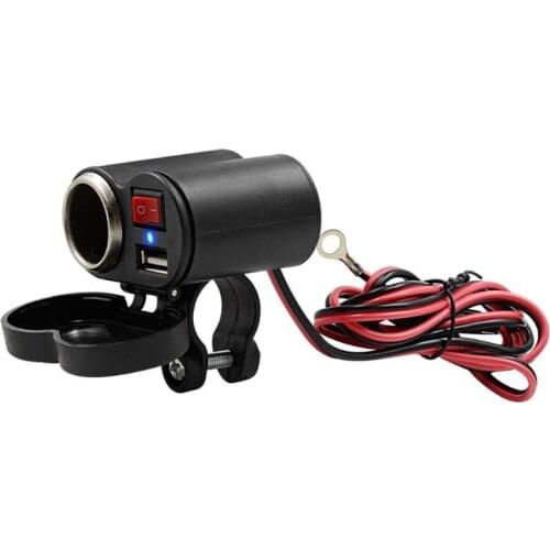 12V Motorcycle Handlebar USB Charger Waterproof Cigaret-te Lighter Socket with Switch for Cellphones Mobile Tablets GPS